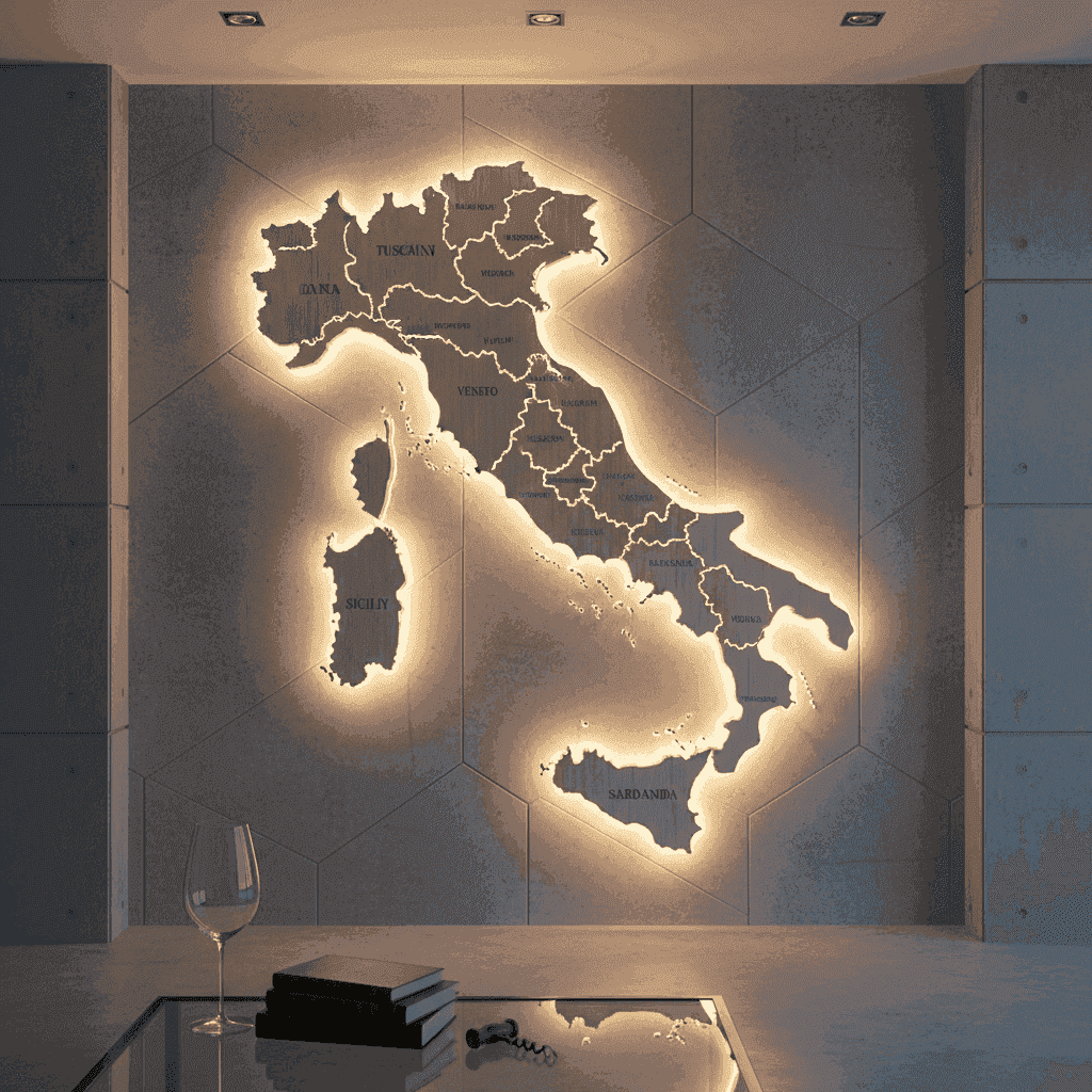 Illustrated map of Italy highlighting major wine regions