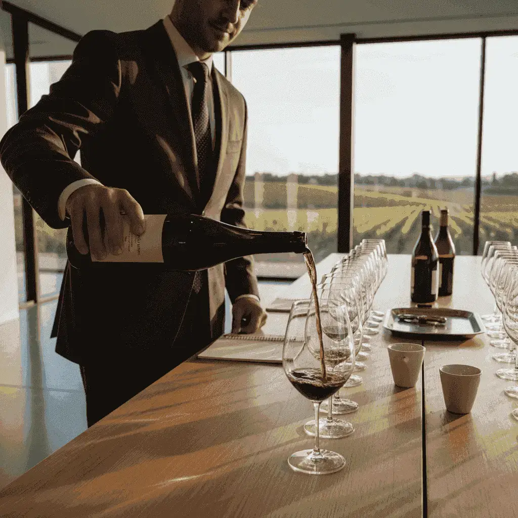 A sommelier pouring Bordeaux wine during a tasting