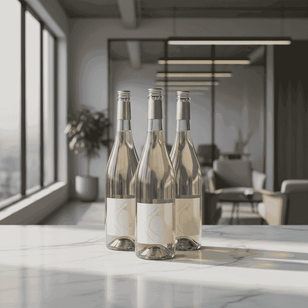 Elegant bottles of non-alcoholic sparkling wine