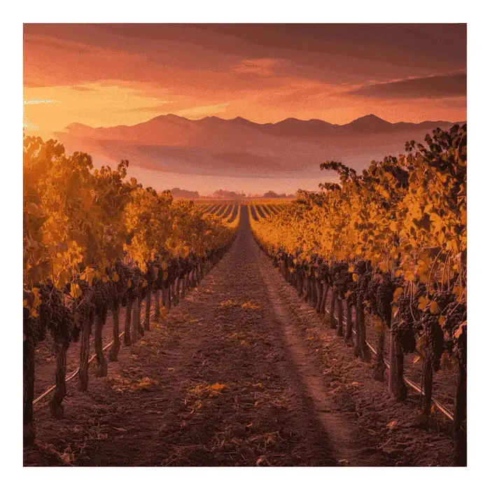 Malbec vineyard in Mendoza, Argentina at sunset