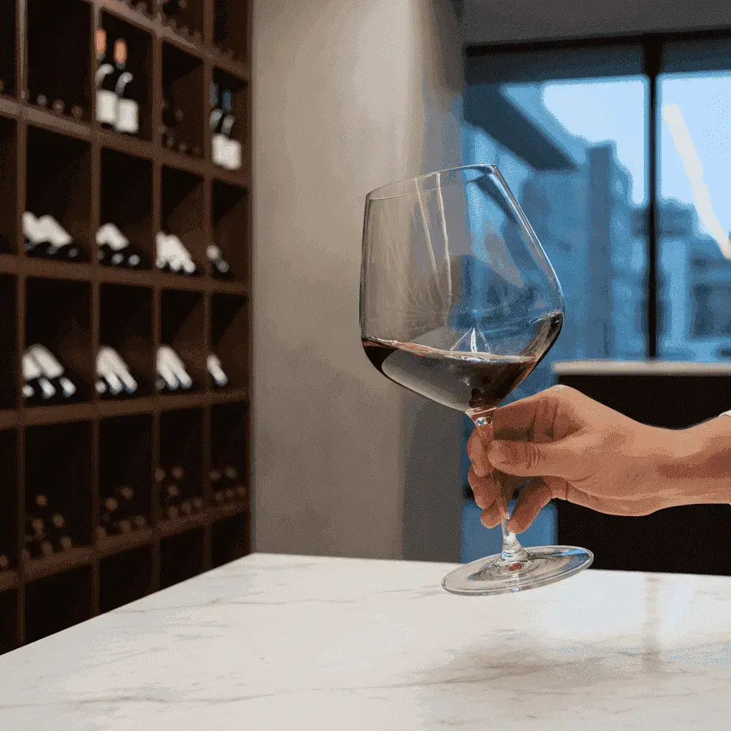 Sommelier schwenkt Rotwein in einem passenden Glas