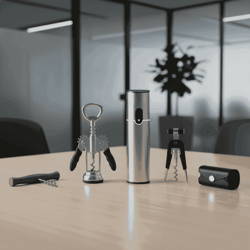 Various types of wine openers, including a waiter's corkscrew, winged, electric, and Ah-So