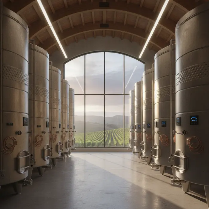 Stainless steel temperature controlled fermentation tanks