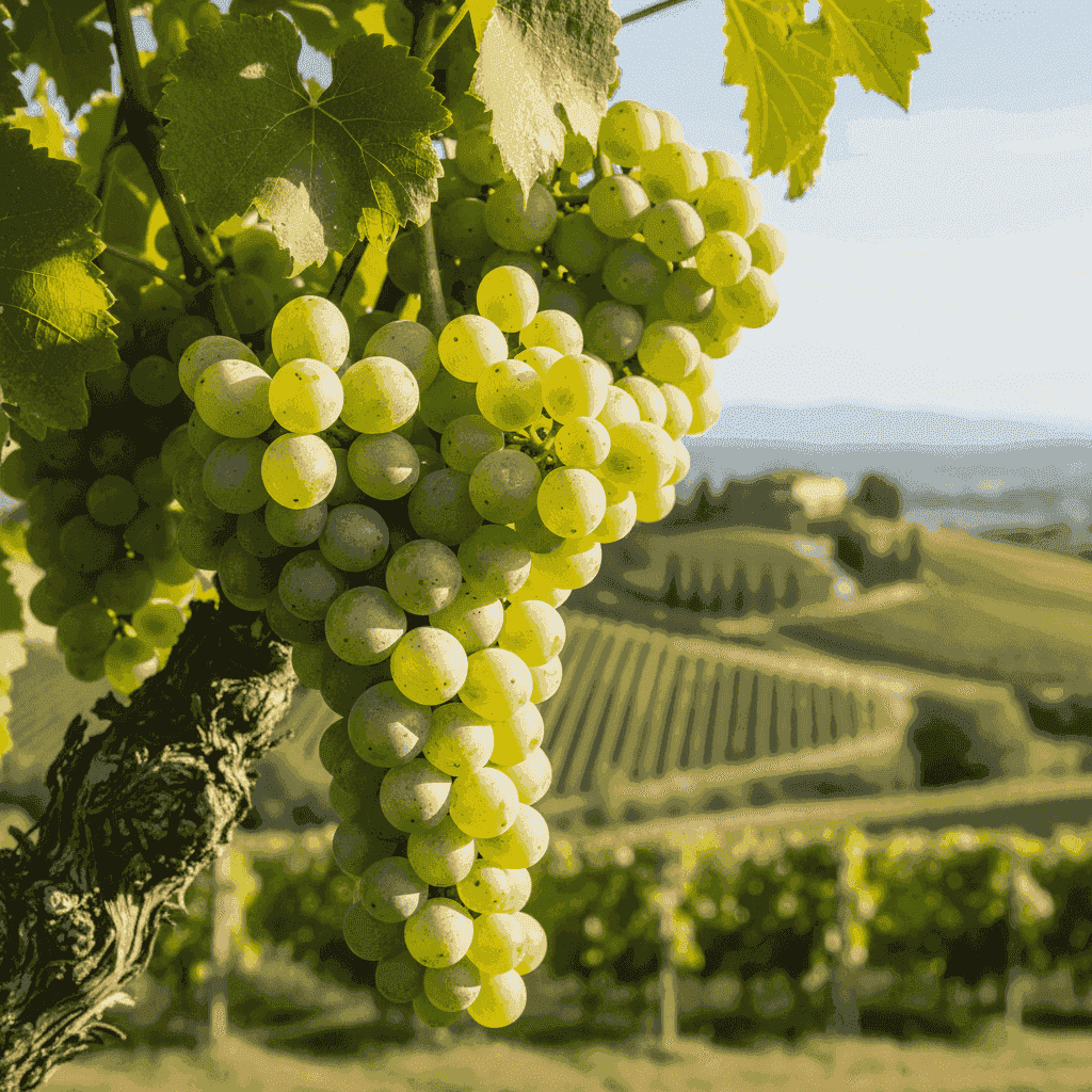 Close-up of Glera grapes on the vine
