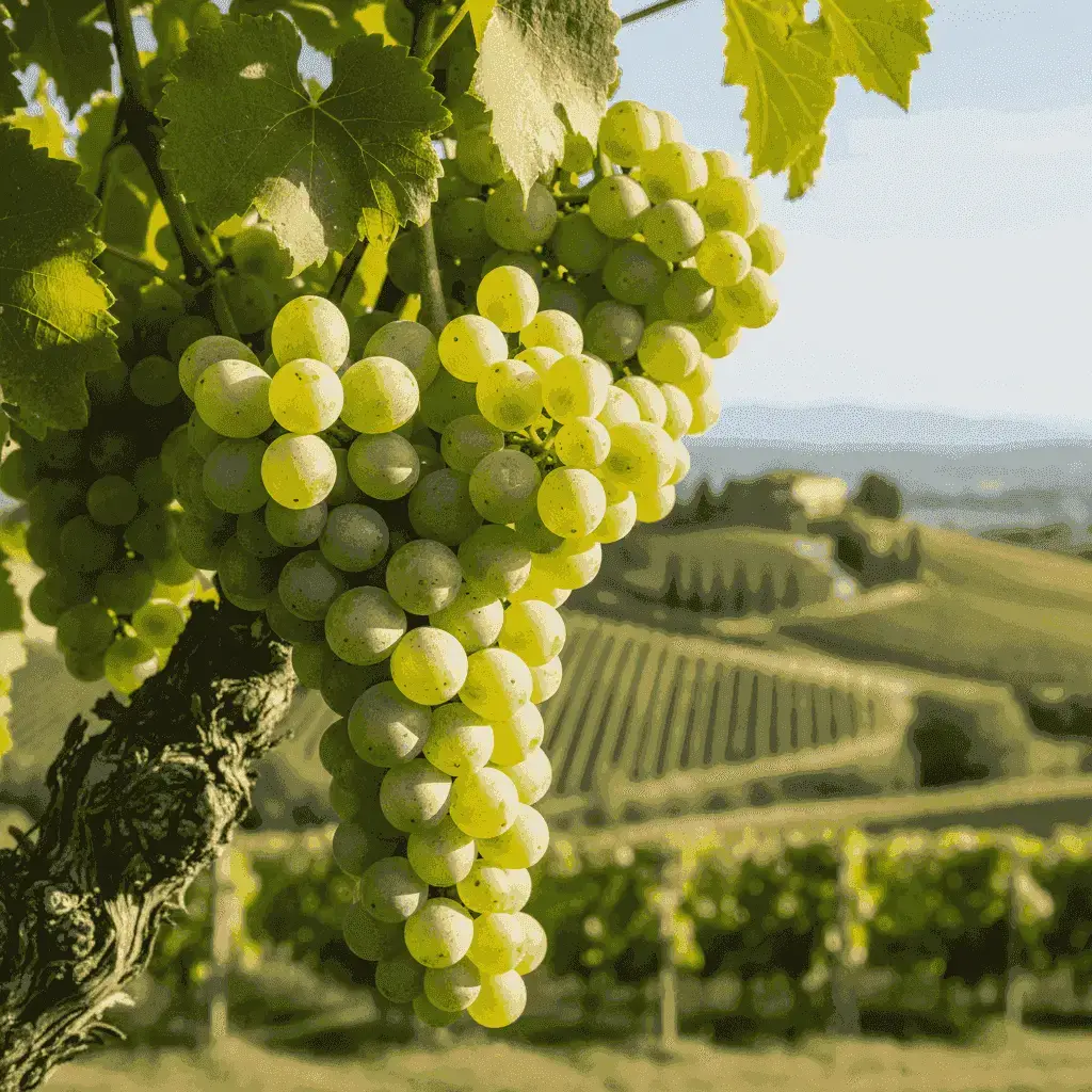Close-up of Glera grapes on the vine