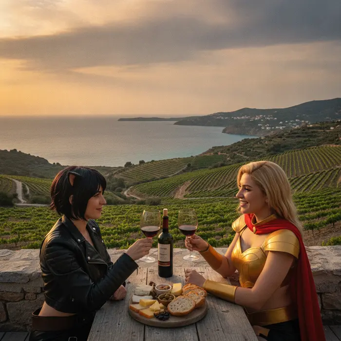 Vineyard overlooking the Aegean Sea on the island of Lesbos