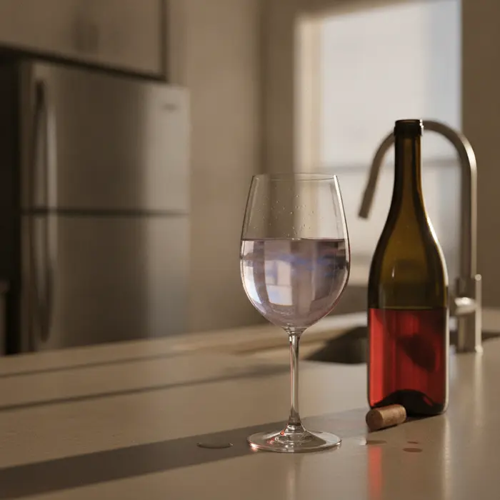 Watered down red wine in a clear wine glass