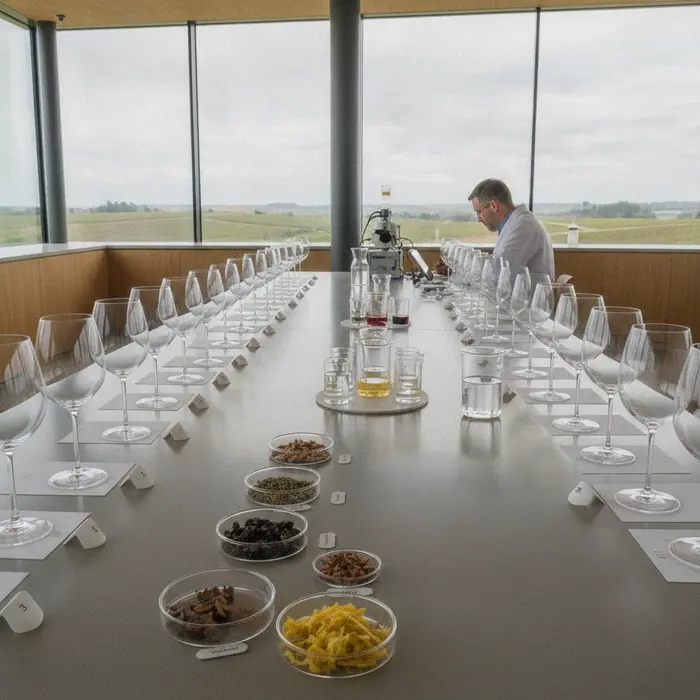 A scientifically organized wine tasting setup