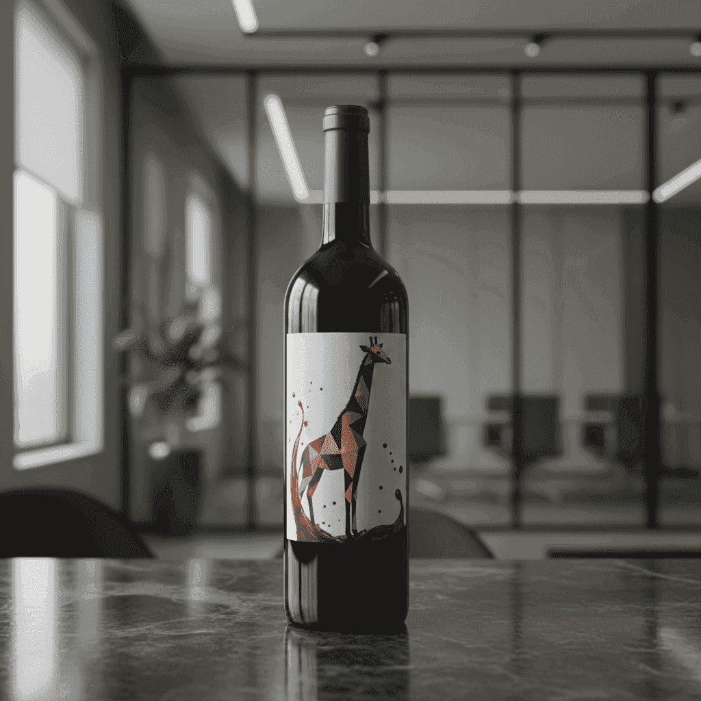 A wine bottle with an artistic, unconventional label featuring abstract or animal-inspired design.