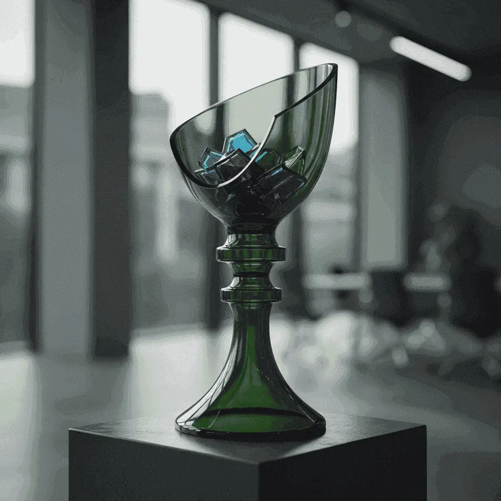 Красиво выполненное произведение искусства из разрезанных и полированных частей винных бутылок, демонстрирующее расширенные возможности переработки.