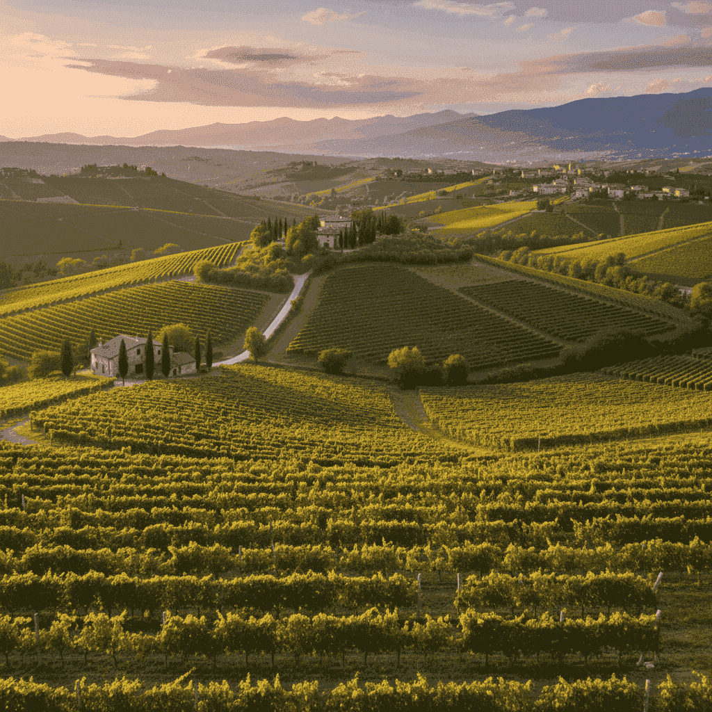 Rolling vineyards in the Prosecco region of Italy