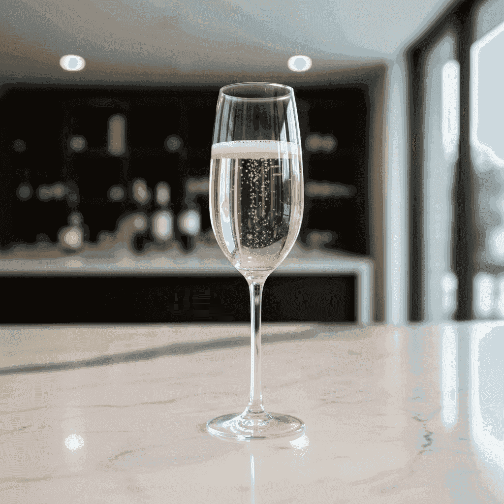 A glass of sparkling Prosecco with fine bubbles