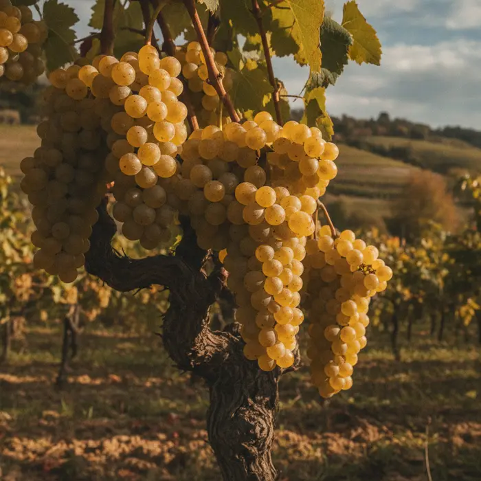Ripe Furmint grapes on the vine in Stajerska