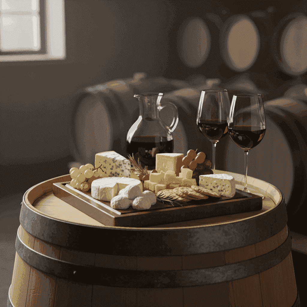 Elegant wine and cheese board with grapes, crackers, and various cheeses