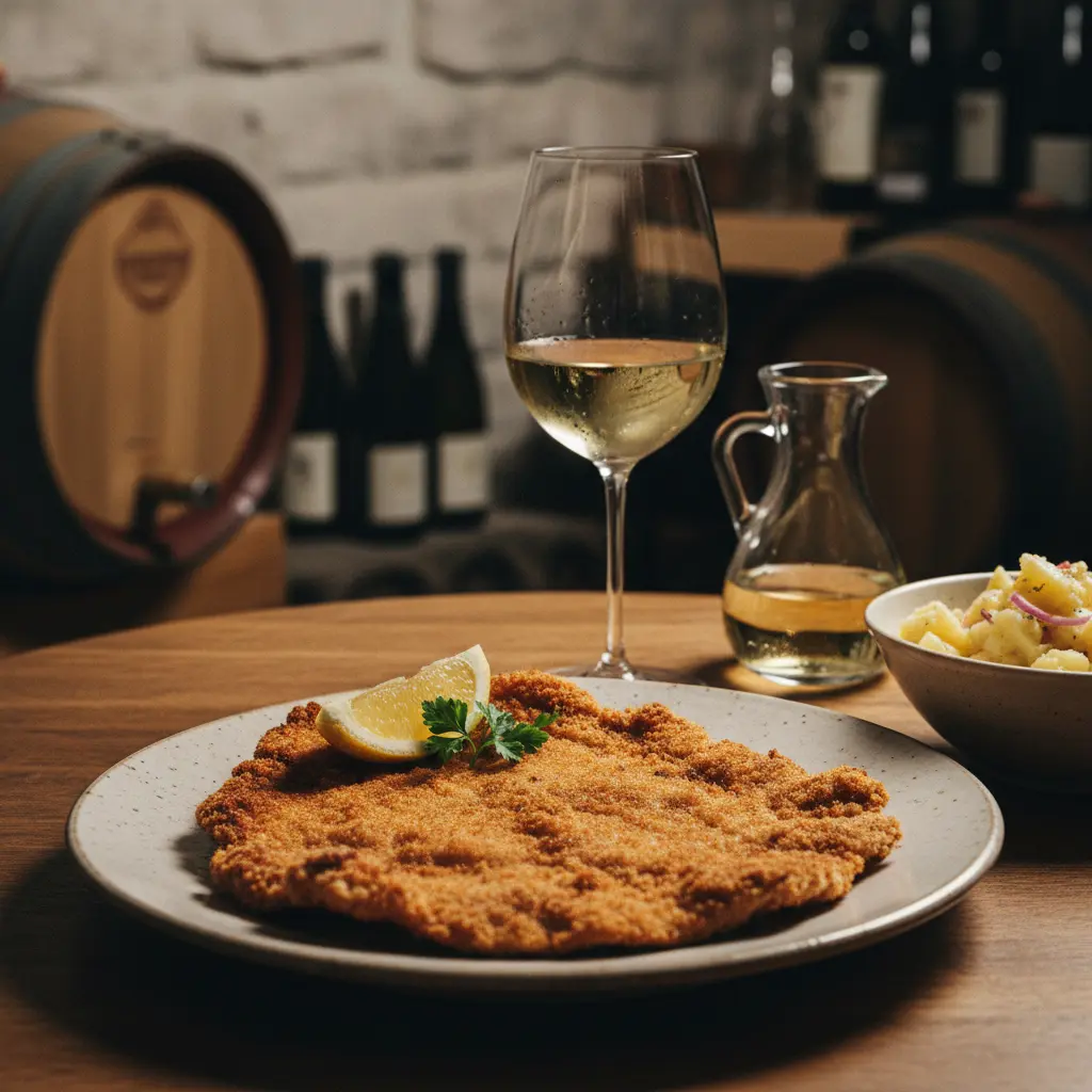 Wiener Schnitzel paired with a glass of Grüner Veltliner