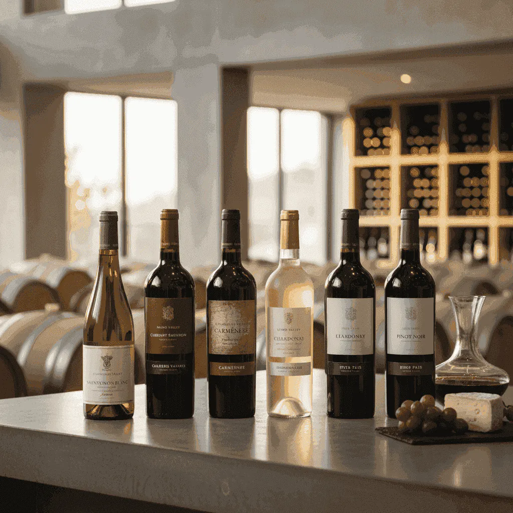 A selection of bottled Chilean wines, showcasing different varietals