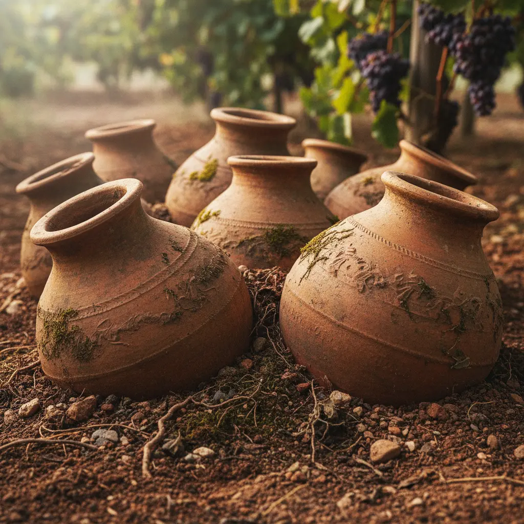 Traditional Qvevri clay vessels buried underground