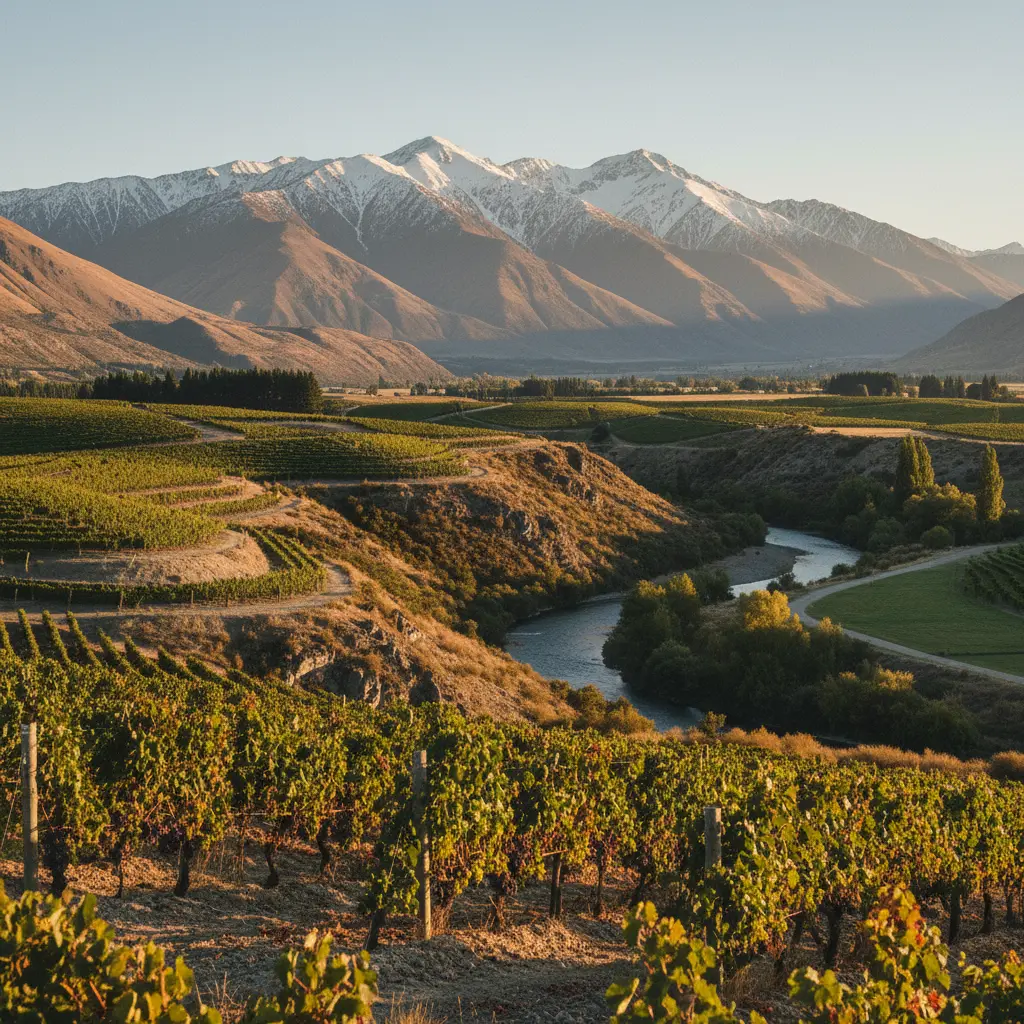 Vineyards nestled in the mountains of Central Otago, New Zealand