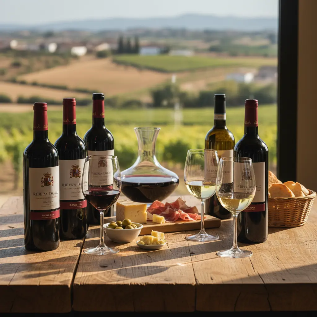 A selection of Spanish wines being tasted, including red and white varietals.