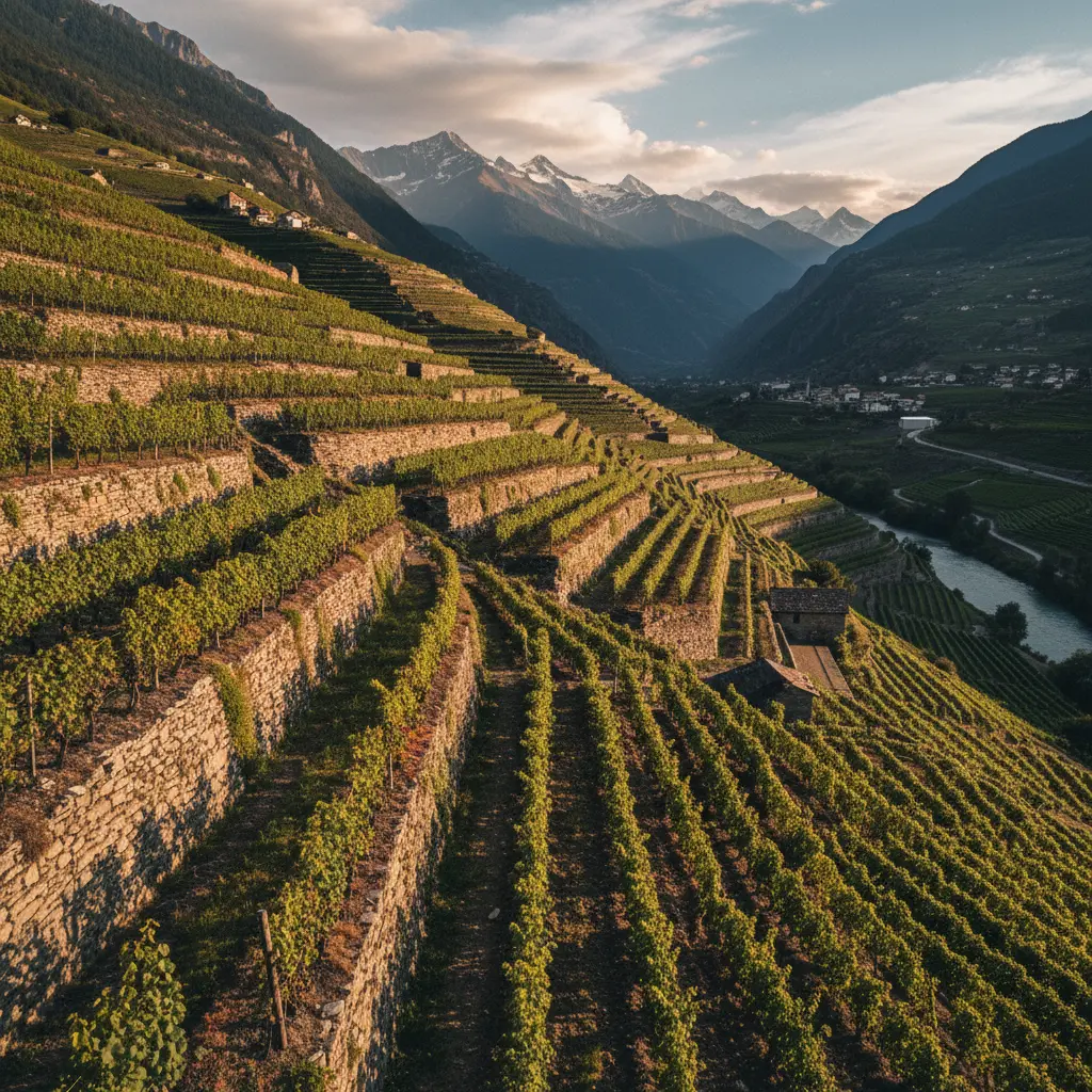 Terraced vineyards in Valais, Switzerland