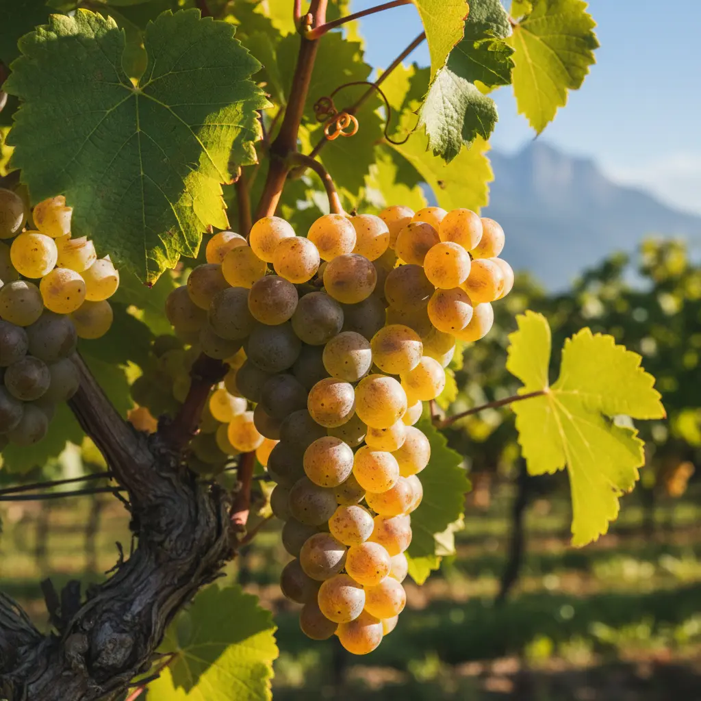 Close-up of ripe Chasselas grapes on the vine