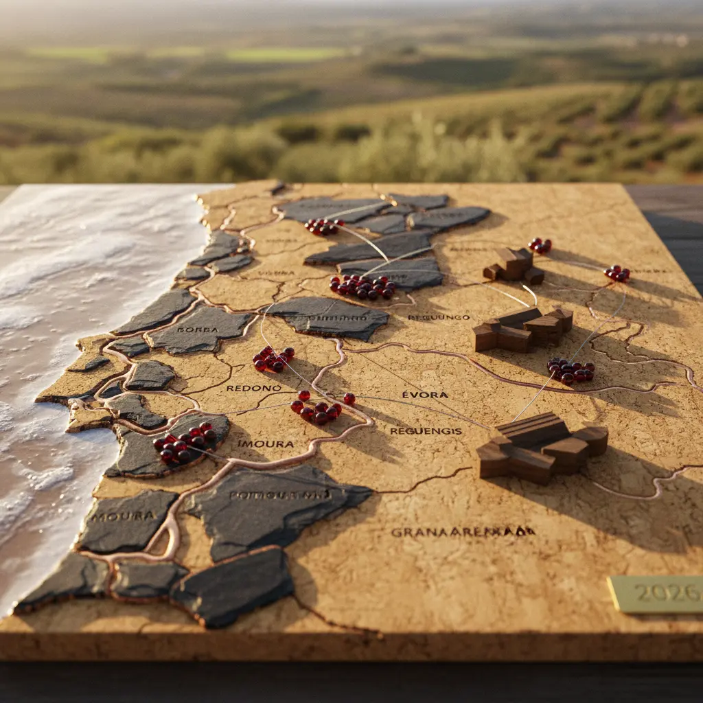 Map of the Alentejo wine region in Portugal