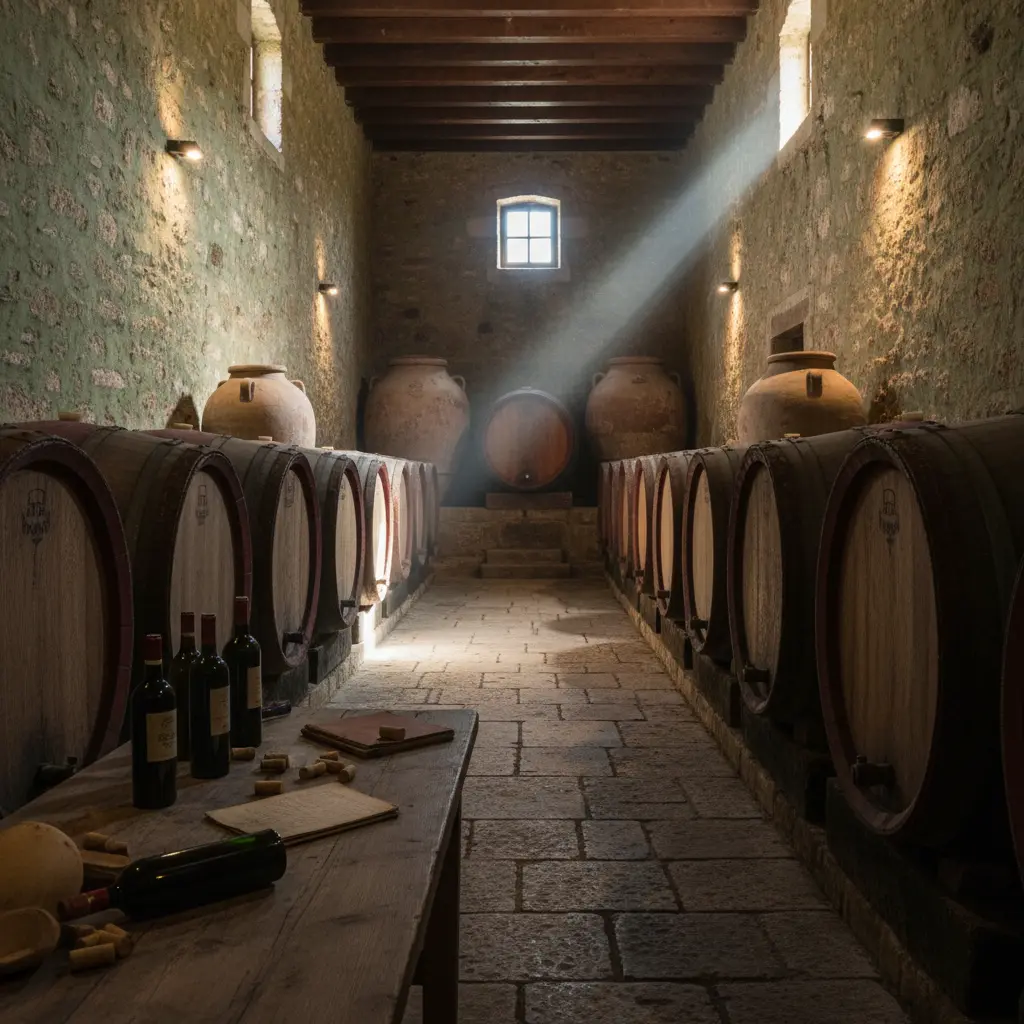 Wine barrels in a traditional Alentejano cellar