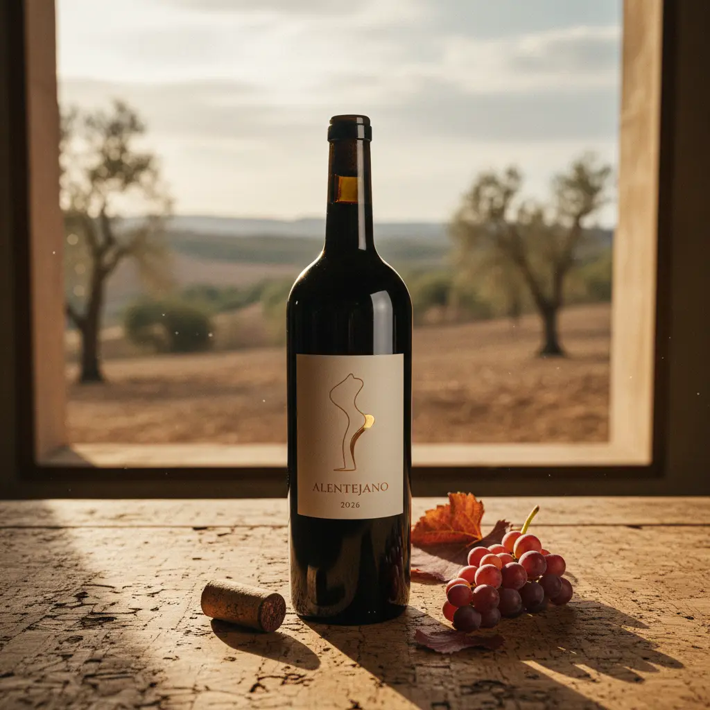 Bottle of Alentejano red wine with a cork