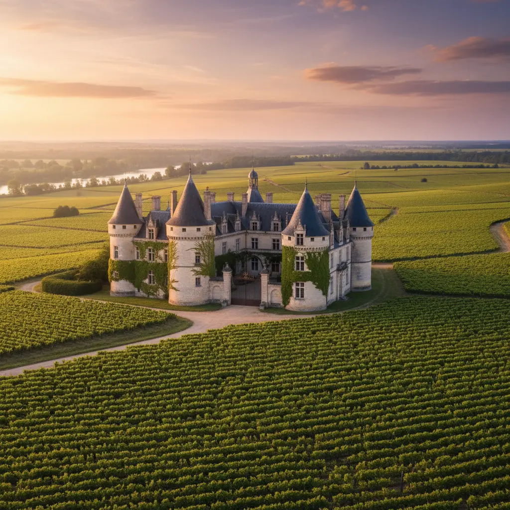 Historic château in Bordeaux, surrounded by vineyards.