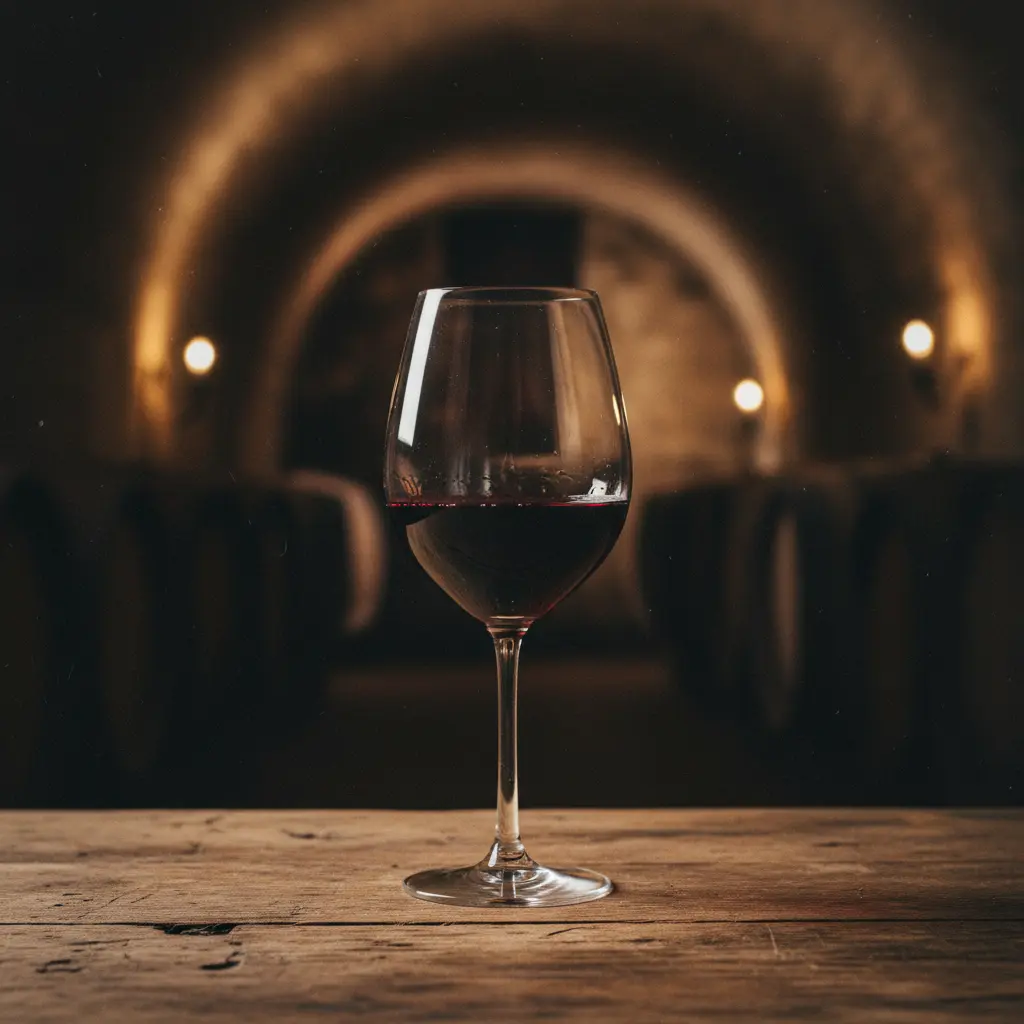 A glass of red Bourgogne wine (Pinot Noir) with a dark background