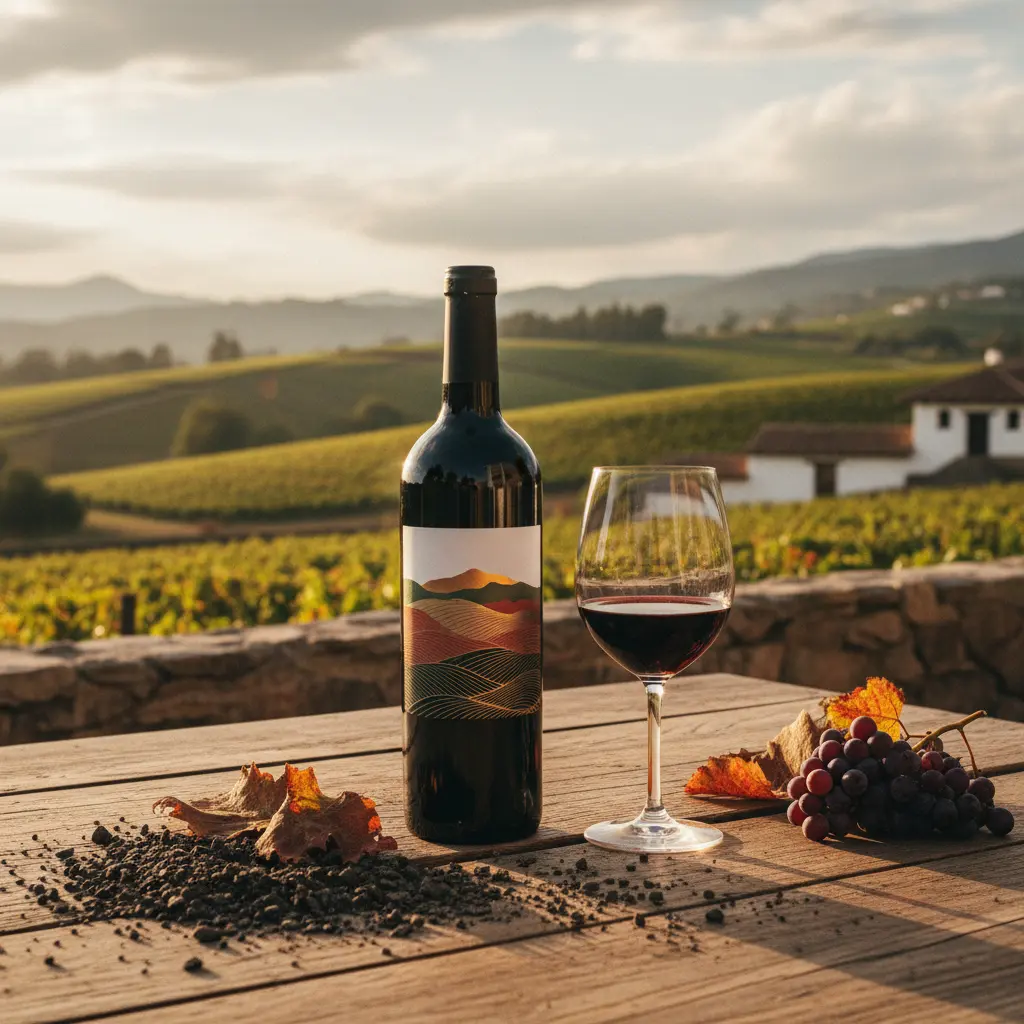 A bottle of rich Chilean Carménère wine from Colchagua Valley