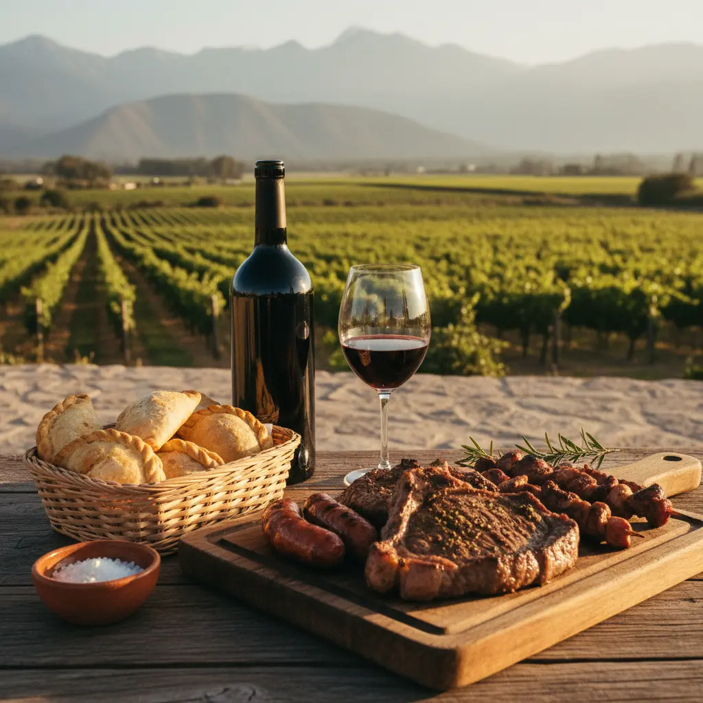 A pairing of Carménère wine with traditional Chilean empanadas and grilled meat