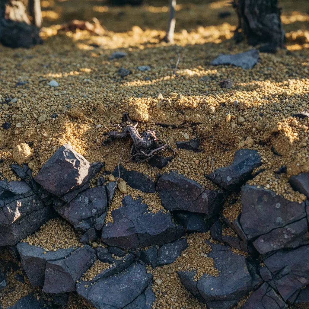 Close-up of loess soil over basalt rocks in a Columbia Valley vineyard