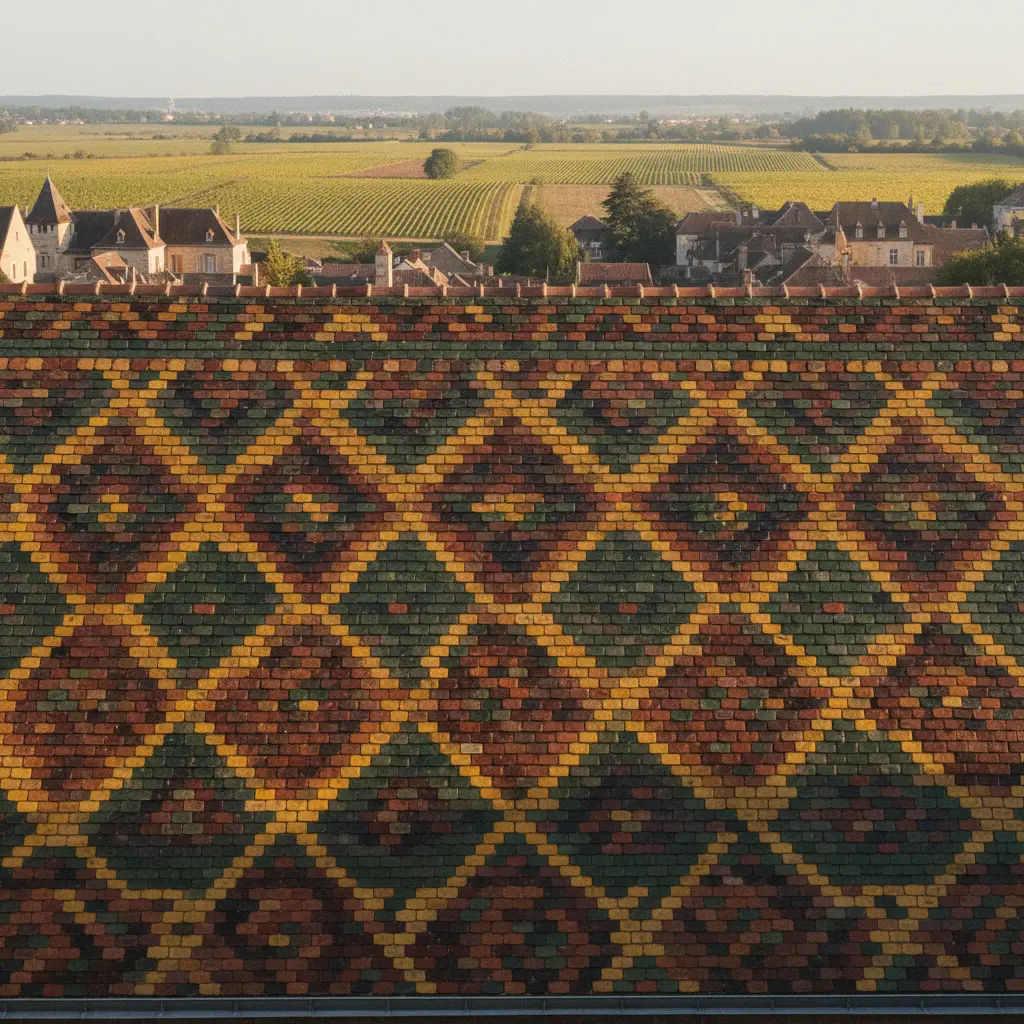 The colorful tiled roof of the Hospices de Beaune, a historic symbol of the region's wine legacy
