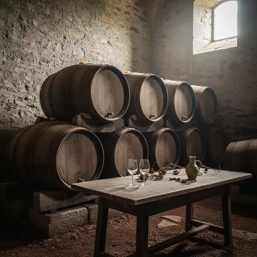 Traditional wine barrels in a Douro Valley cellar