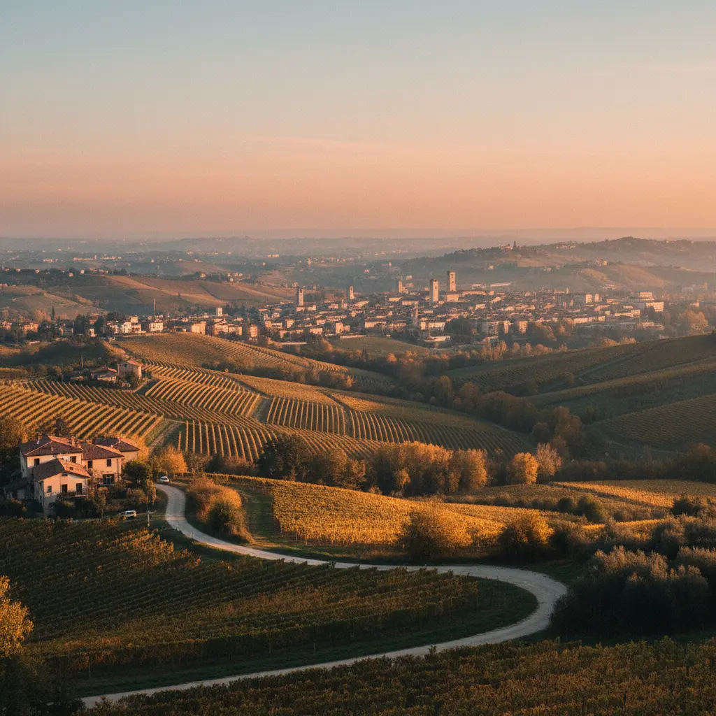View of Alba city in the Langhe region, a central hub for wine tourism