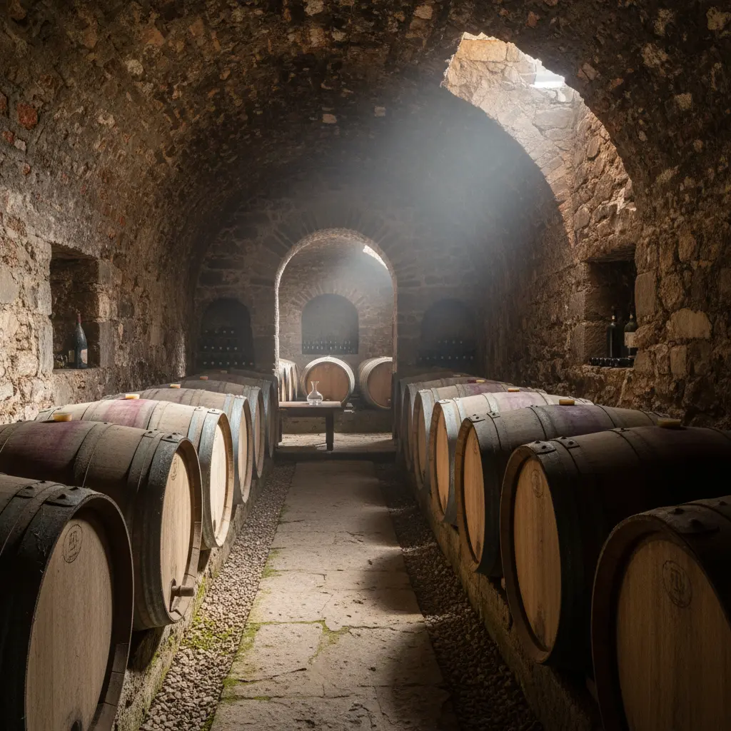 A historic underground wine cellar at Concha y Toro winery in Maipo Valley