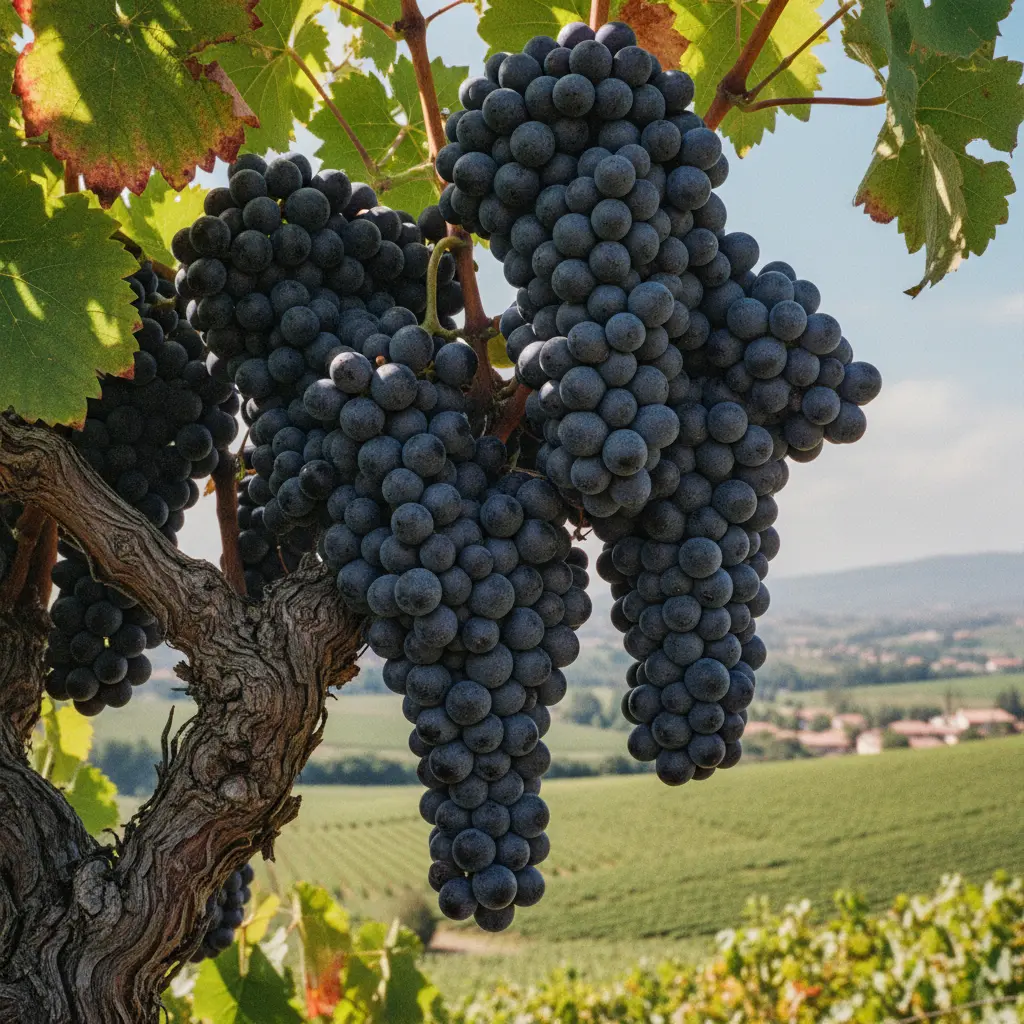 Close-up of ripe Cabernet Sauvignon grapes on the vine in Maipo Valley