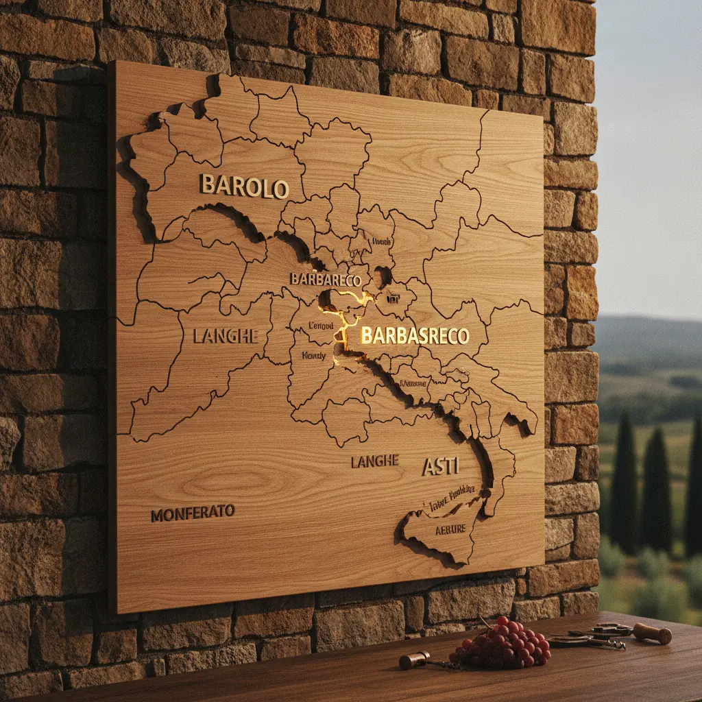 Map of Piemonte wine regions showing Barolo, Barbaresco, and Asti areas