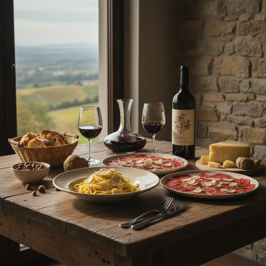 Piemontese dishes with white truffle and Barolo wine