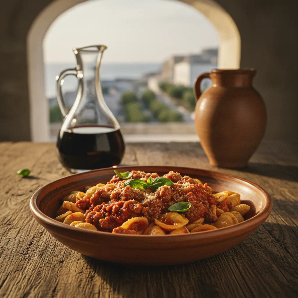 Orecchiette pasta with a rich tomato ragù