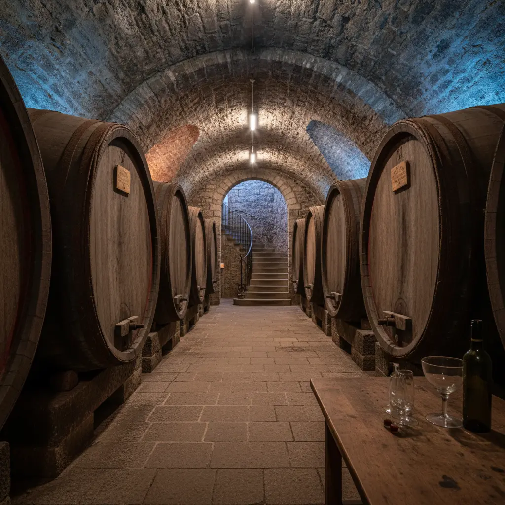 Historic wine cellar at Kloster Eberbach in Rheingau