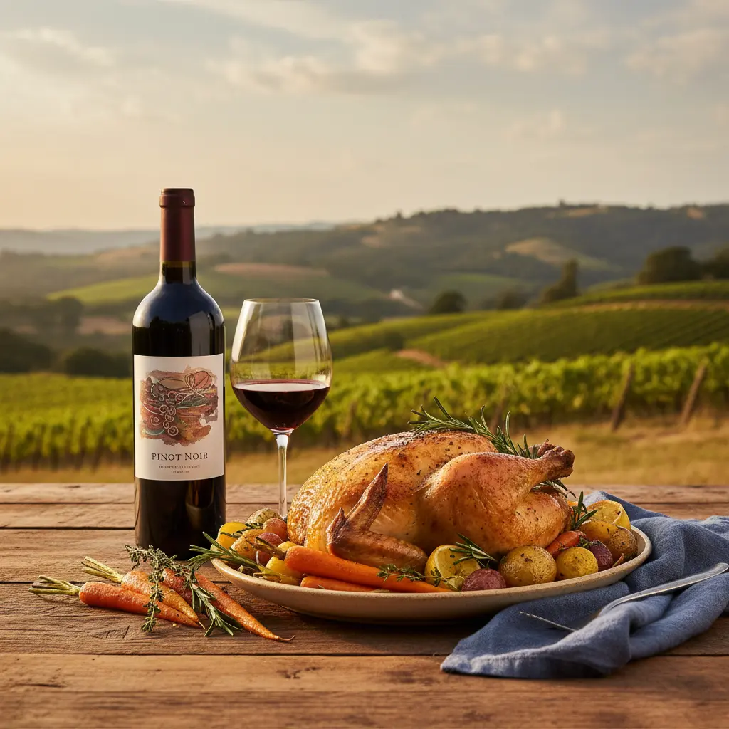 Pinot Noir paired with roasted chicken and vegetables