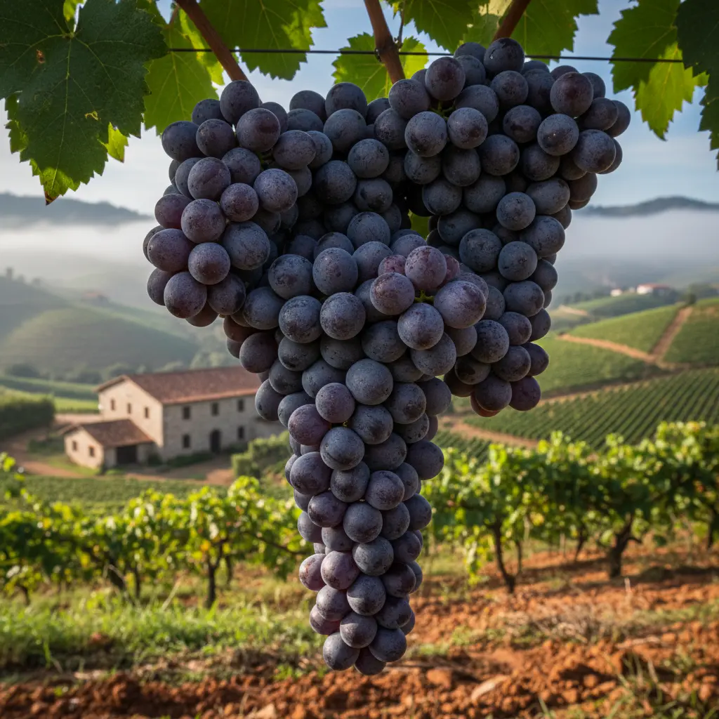 Close-up of ripe red grapes on the vine in Serra Gaúcha