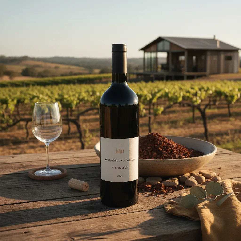 A bottle of Australian Shiraz with a label indicating South Eastern Australia