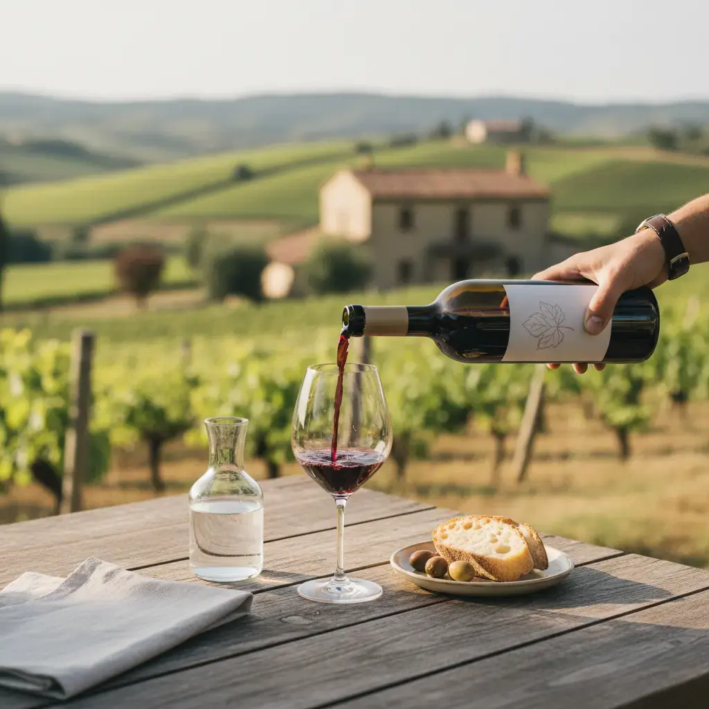 Friends sharing a bottle of wine during a casual meal